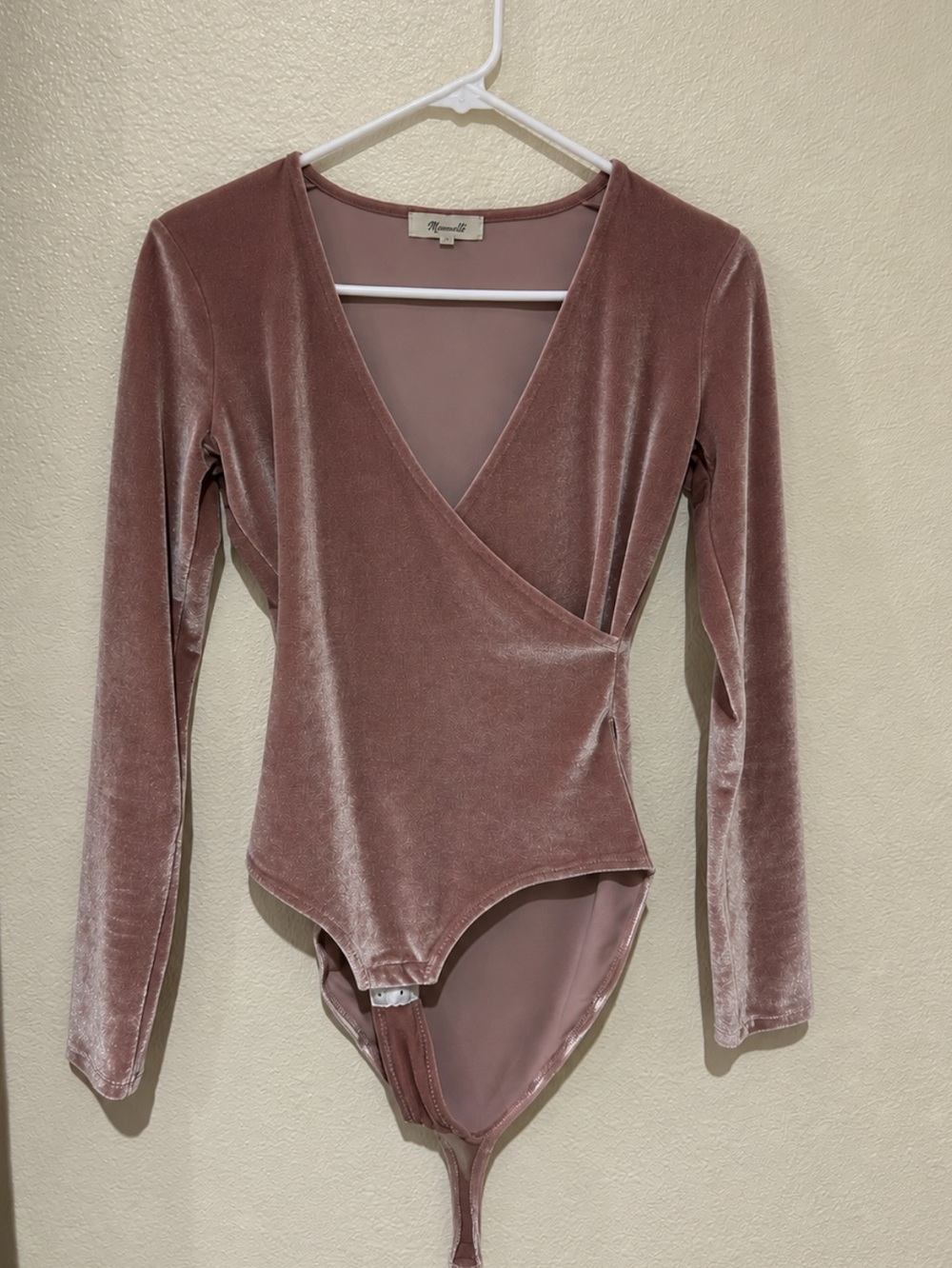 Dusty Pink Velvet Wrap Bodysuit Long Sleeve Y2K